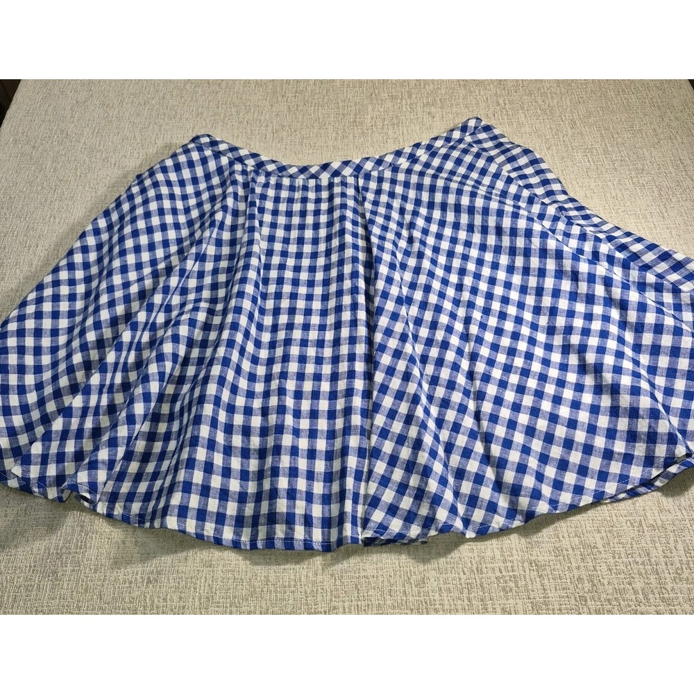 J. Crew Linen Blue Plaid Gingham Full Mini Skirt Size 8